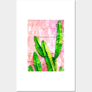 Green Cactus Pink Wall Marker Sketch Posters and Art